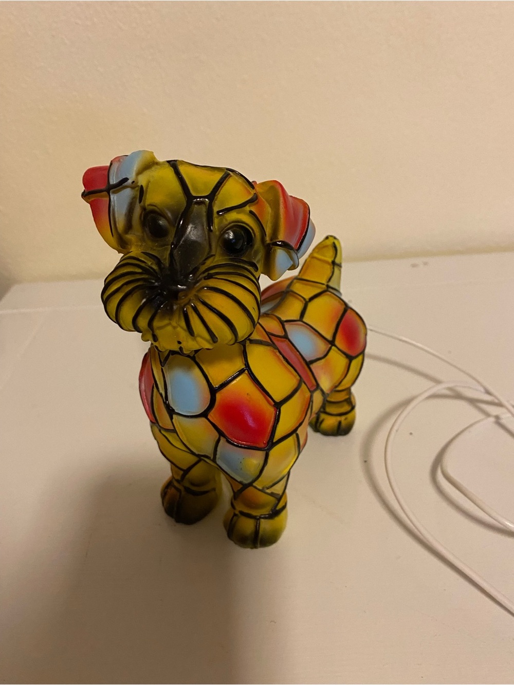 Colorful Mosaic Ceramic Dog Figurine - Yellow, Red, Blue Accents table lamp